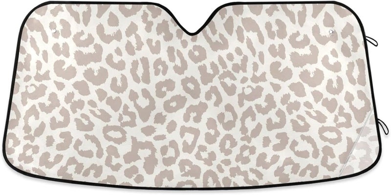 Oarencol Leopard Cheetah White Car Windshield Sun Shade Foldable UV Ray Sun Visor Protector Sunshade to Keep Your Vehicle Cool (55" x 27.6") - Image 1