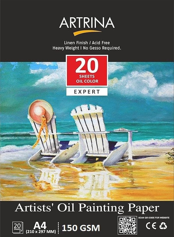 Artrina 150 GSM Oil Painting Sheets for Beginners Professional, Drawing Pad for Coloring Oil Acrylic Painting Artists Sketching Primed Linen Textured Surface Acid Free 20 Sheets, A4 Size, White
