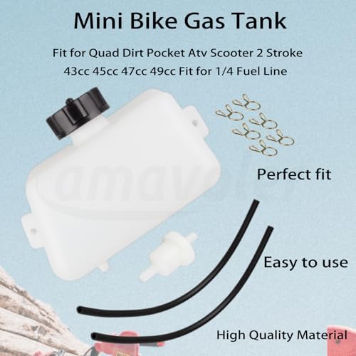 Amavoler Mini Bike Gas Fuel Petrol Tank Gas Tank Aftermarket Parts Fit for 2 Stroke 43cc 45cc 47cc 49cc Quad ATV Mini Moto Kids Dirt Pit Bike Pocket Scooter - Image 3
