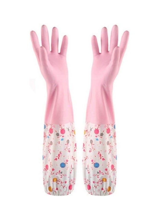 "Pair of Long Sleeve Dishwashing Gloves, Non-Slip Wear-Resistant Latex Rubber Kitchen Gloves, Waterproof Cleaning Gloves to Protect Hands from Washing Dish, Effective Grip Rubber Gloves for Home Use and Kitchen Utensil Cleaning, Multi-Purpose Dishwashing Gloves (Multicolor , Multi-design)  - Image 2