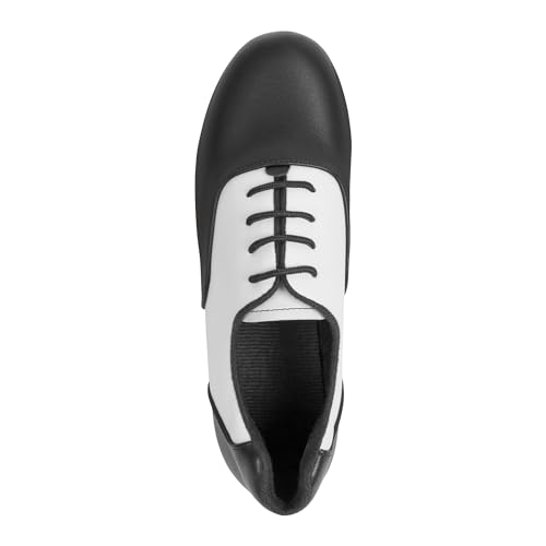 Linodes PU Leather Lace Up Tap Shoe Dance Shoes for Women and Men's Dance Shoes-Black/White-8.5M - Image 3