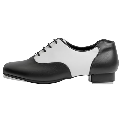 Linodes PU Leather Lace Up Tap Shoe Dance Shoes for Women and Men's Dance Shoes-Black/White-8.5M - Image 2