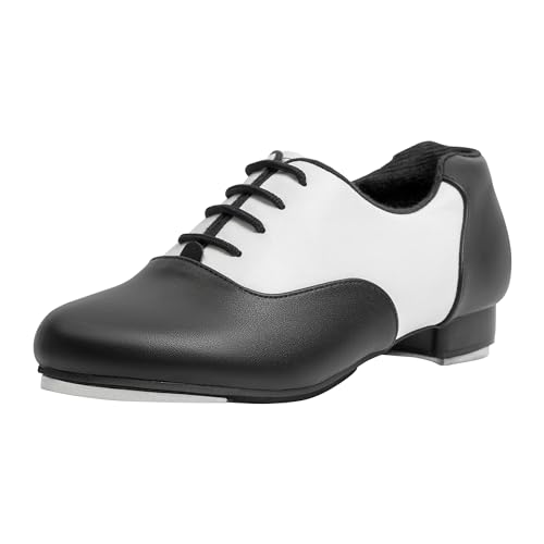 Linodes PU Leather Lace Up Tap Shoe Dance Shoes for Women and Men's Dance Shoes-Black/White-8.5M - Image 1