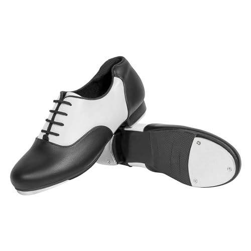 Linodes PU Leather Lace Up Tap Shoe Dance Shoes for Women and Men's Dance Shoes-Black/White-8.5M - Image 5