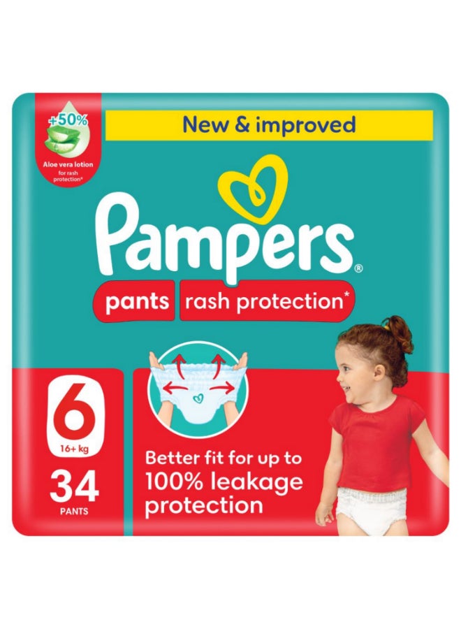 بامبرز سراويل حماية من الطفح الجلدي، حجم 6، 16+ كجم، عبوة كبيرة، 34 قطعة - Image 1