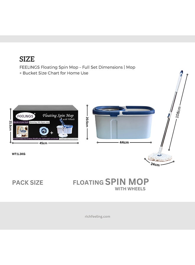 Feelings Magic Mop with Wheels, 180° Rotating Bucket System, 108cm Handle Length, 24cm Mop Head  - Image 2