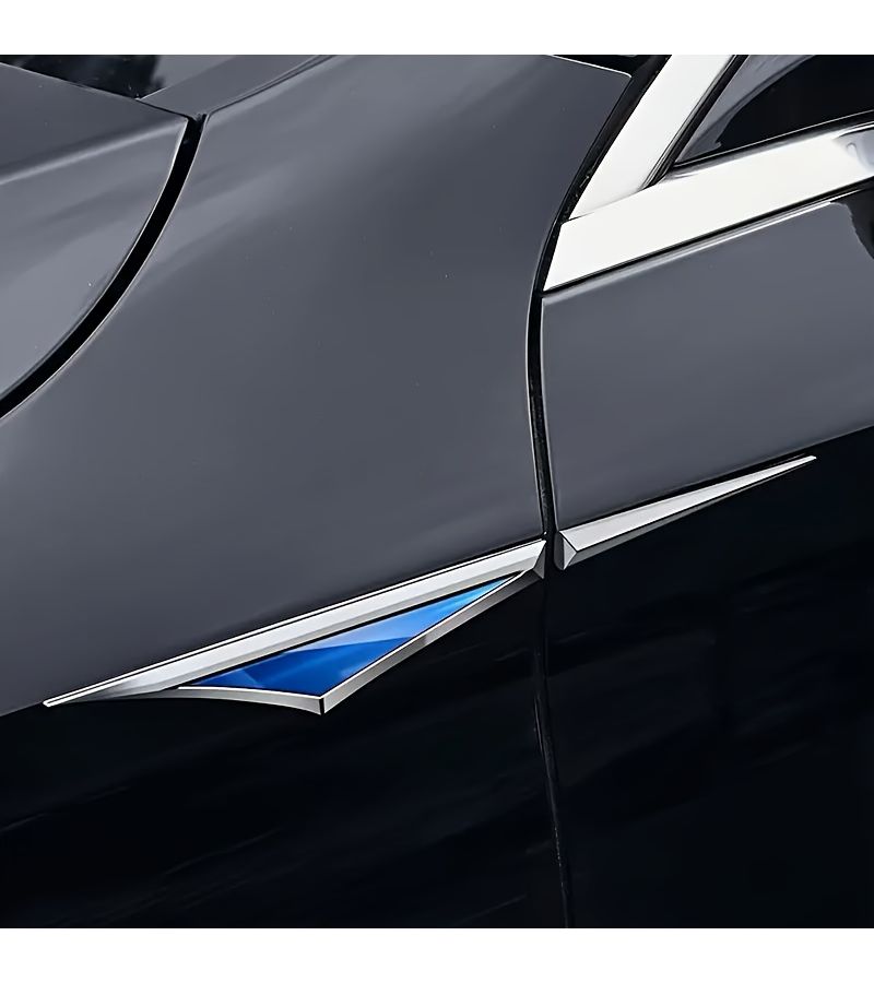 1 Pair 2pcs Universal Silvery Edge Blue Stainless Steel Car Side Conversion Stickers Mudguards With Adhesive Backing Creative Car Decals - Image 4