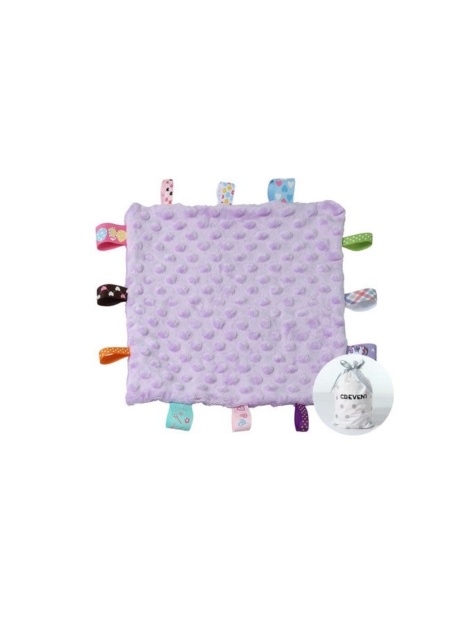 CREVENT Tag Security Blankets For Babies, Soft Small Loveys For Girls, Baby Comforter Sensory Blanket, Great Gifts For Birthday Baby Shower (10"X10" Purple Tag) - Image 1