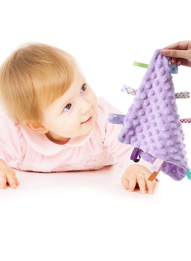 CREVENT Tag Security Blankets For Babies, Soft Small Loveys For Girls, Baby Comforter Sensory Blanket, Great Gifts For Birthday Baby Shower (10"X10" Purple Tag) - Image 3