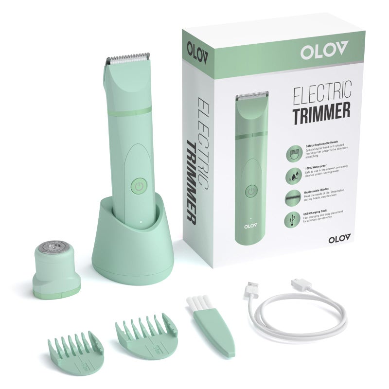 OLOV Electric Body Hair Trimmer - Groin Trimmer for Men - Bikini Trimmer Women - Wet/Dry Shaver Groomer, Replaceable Ceramic Blade Heads, USB Recharge Dock, Waterproof Hygiene Razor,Black - Image 2
