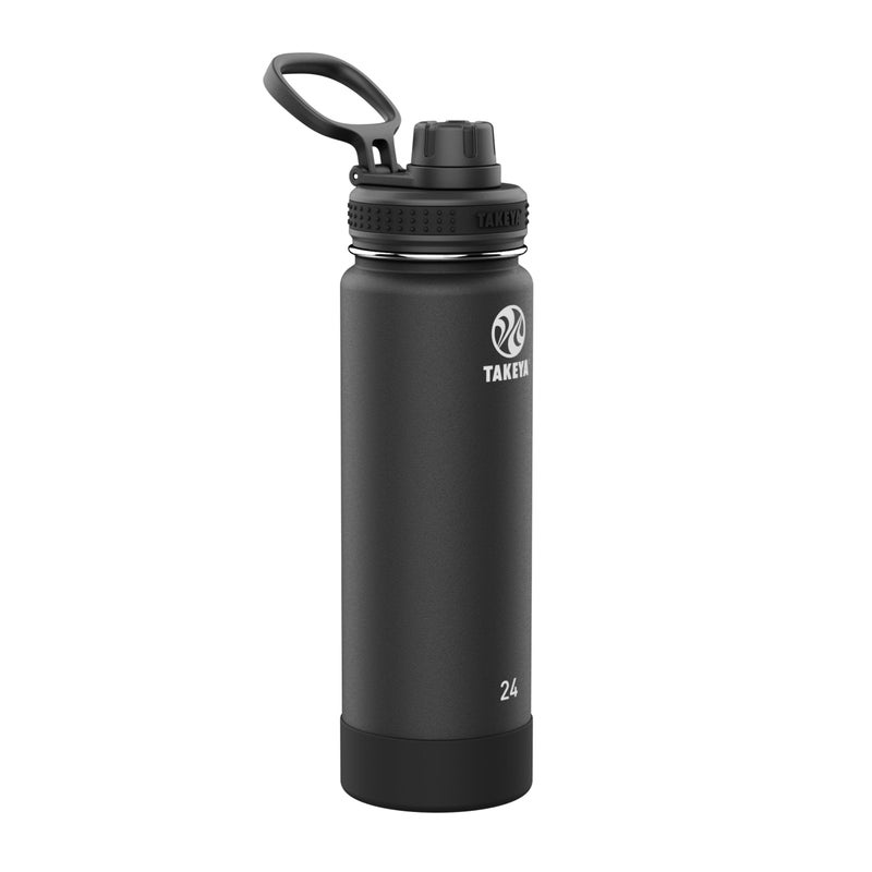 Takeya Actives Water Bottle with Spout Lid  Bottle with Double Stainless Steel Insulation  Dishwasher Safe  BPAFree  Bottle with Spout Lid  Removable Bumper  24 oz Onyx