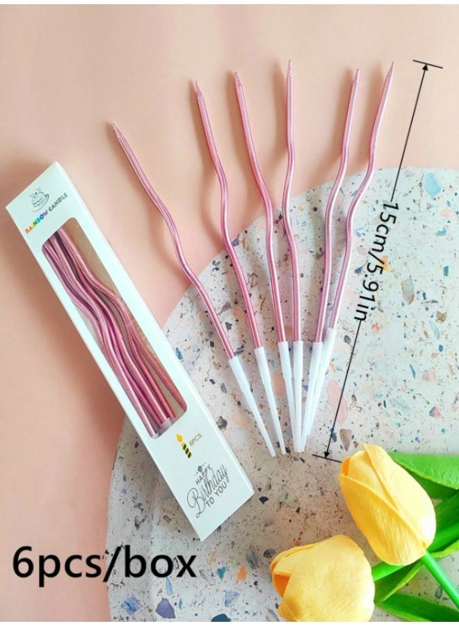 Elegant Pink Spiral Birthday Candles – Decorative Long Twisted Cake Candles for Birthdays & Celebrations – 6 Pieces Set - Image 3