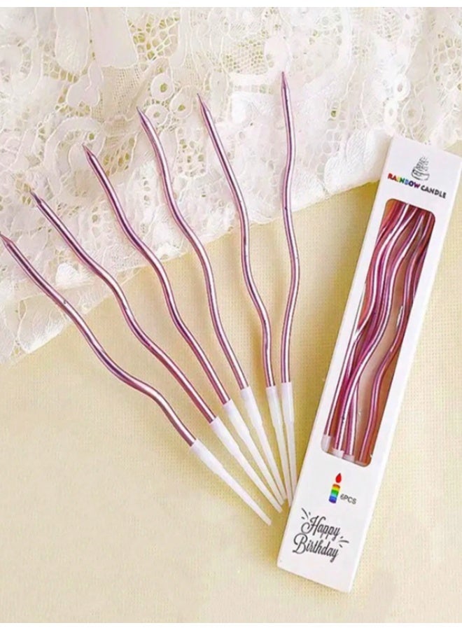 Elegant Pink Spiral Birthday Candles – Decorative Long Twisted Cake Candles for Birthdays & Celebrations – 6 Pieces Set - Image 1