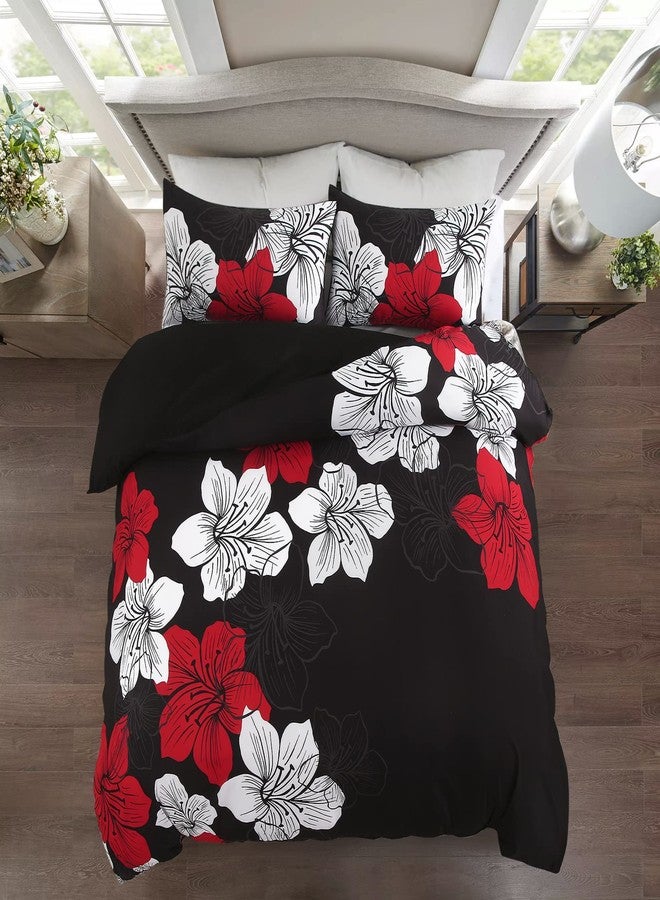 Menghomeus Black Red Comforter Set California King Colorful Floral Comforter Modern Cal King Bedding Sets with 2 Pillowcases Lightweight Boho Bed Set for All Season - Image 3