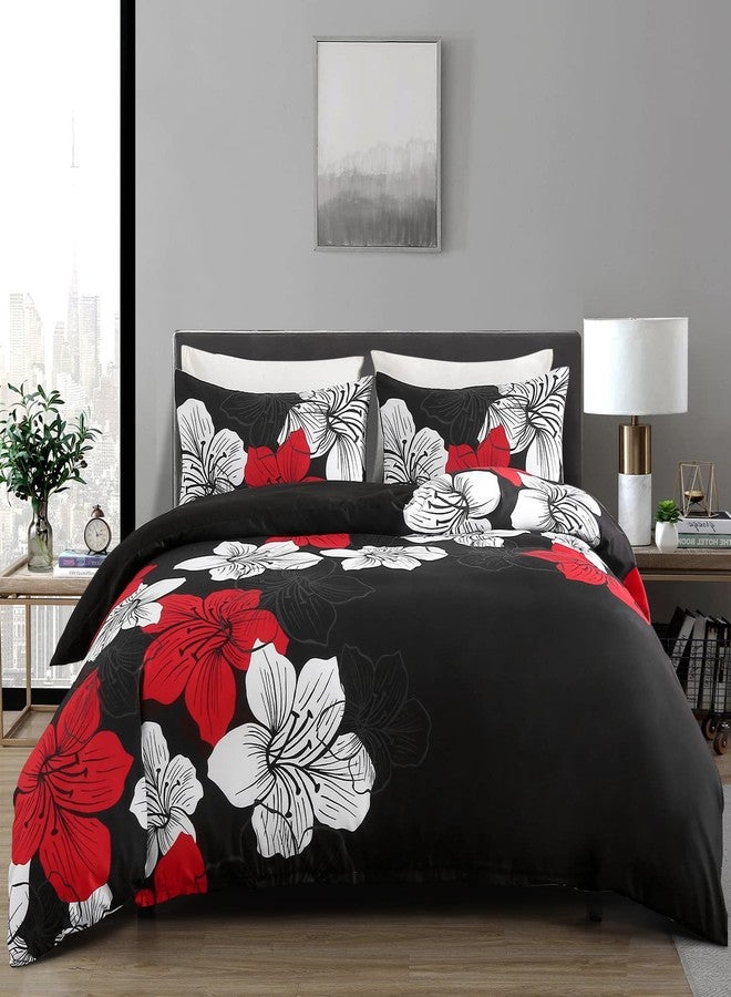 Menghomeus Black Red Comforter Set California King Colorful Floral Comforter Modern Cal King Bedding Sets with 2 Pillowcases Lightweight Boho Bed Set for All Season - Image 1