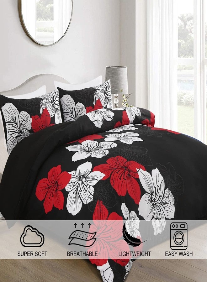 Menghomeus Black Red Comforter Set California King Colorful Floral Comforter Modern Cal King Bedding Sets with 2 Pillowcases Lightweight Boho Bed Set for All Season - Image 2