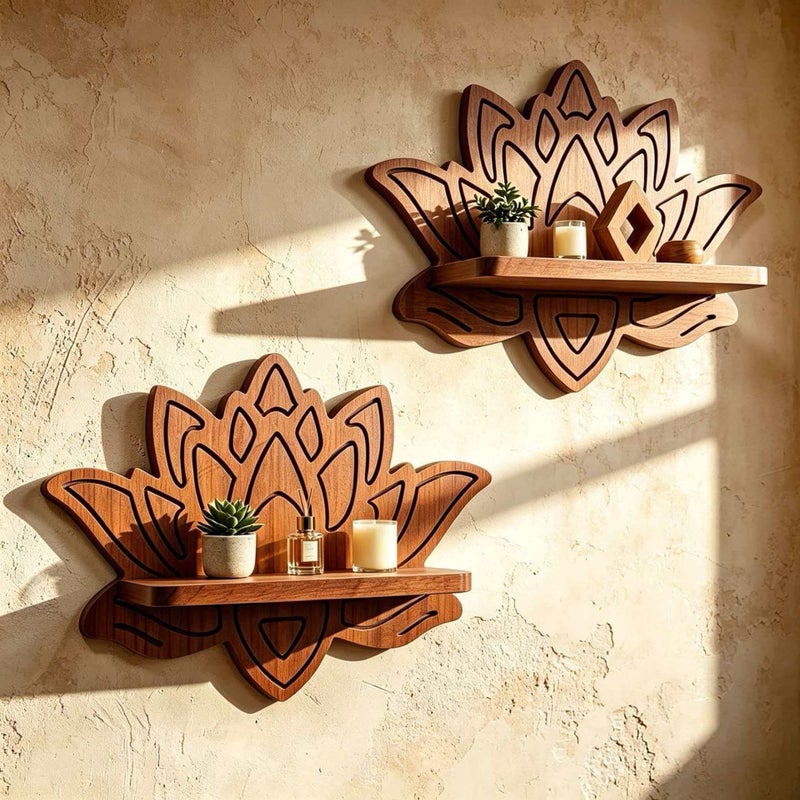 Lotus Wooden Wall Shelf - Image 2
