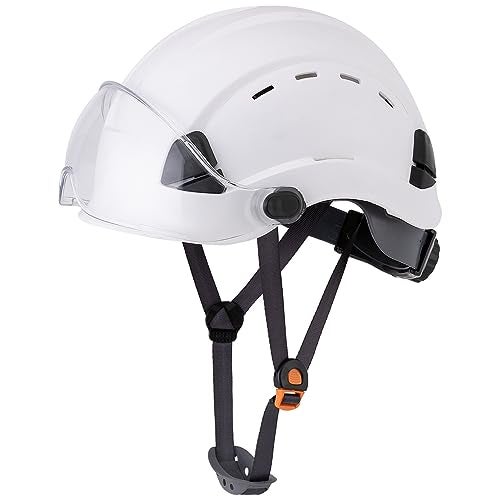 LOHASWORK Hard Hats Construction OSHA Safety Helmet ANSI Z89.1 Approved Vented Hardhat with Chin Strap Arborist Tree Work Helmet Casco De Construccion (A1 White Clear) - Image 1