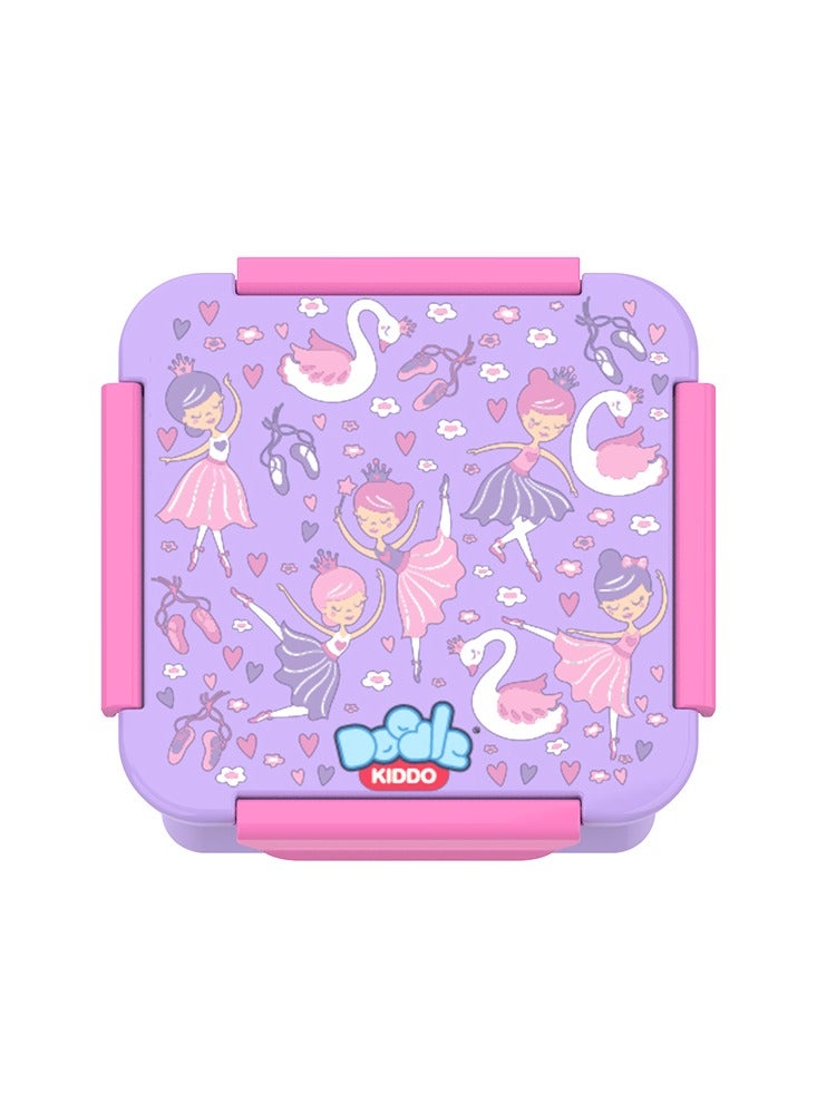 Doodle Kiddo Ballerina Bento Lunch & Snack Box for Girls - BPA Free, Leak Proof, Microwave & Dishwasher Safe, 14.5x14.5x6 cm - Image 1