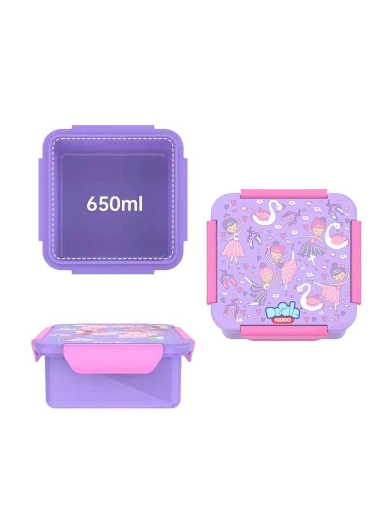 Doodle Kiddo Ballerina Bento Lunch & Snack Box for Girls - BPA Free, Leak Proof, Microwave & Dishwasher Safe, 14.5x14.5x6 cm - Image 2