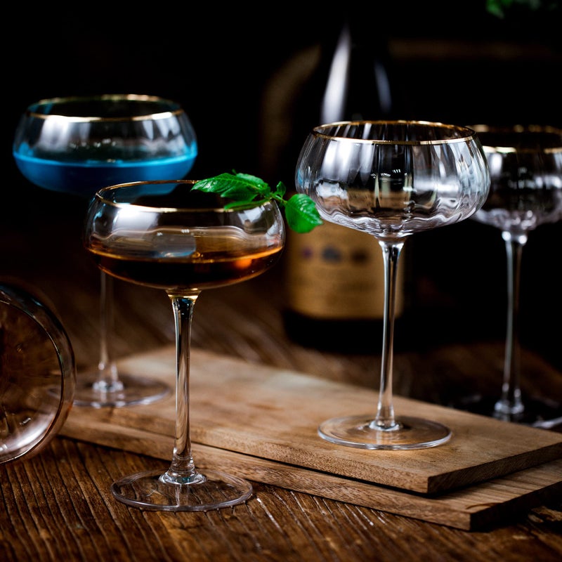 Lysenn Vintage Coupe Glasses Set of 4 - Hand Blown Gold Rim Martini Glasses - for Your Next Cocktail & Champagne Party - 9fl oz - Image 4