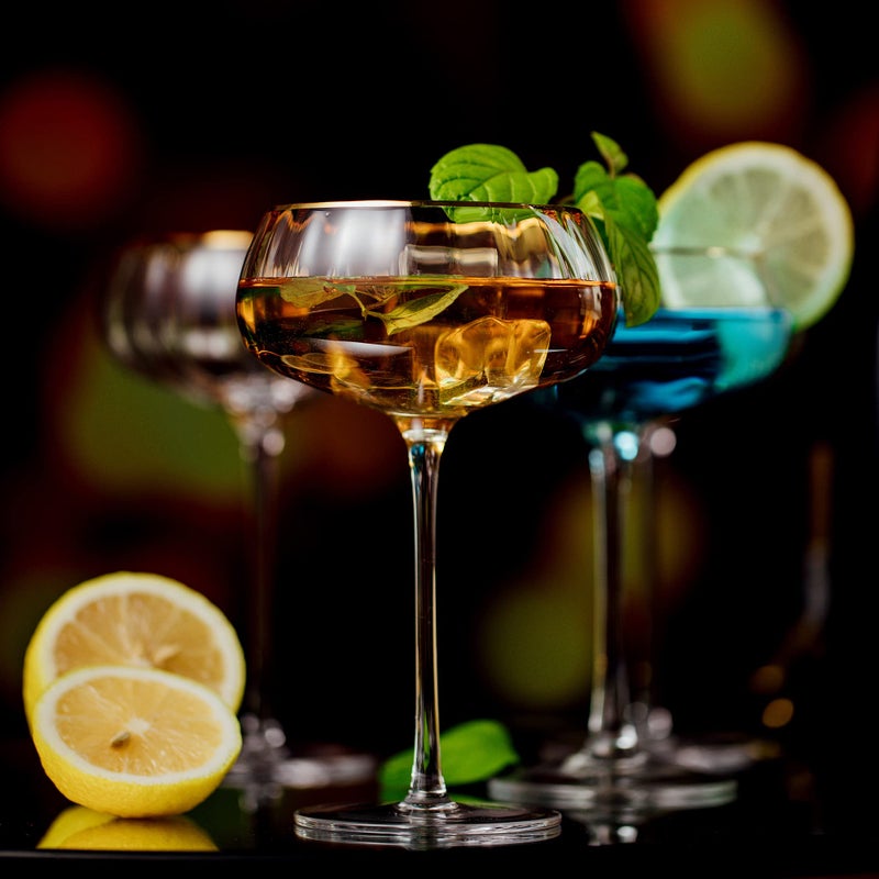 Lysenn Vintage Coupe Glasses Set of 4 - Hand Blown Gold Rim Martini Glasses - for Your Next Cocktail & Champagne Party - 9fl oz - Image 3