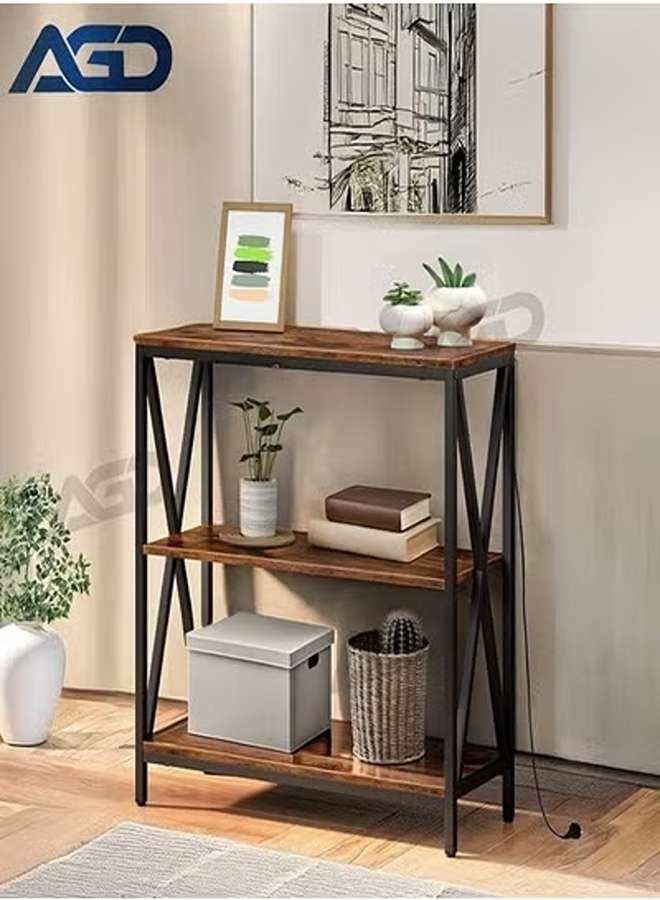 AGD Console table with power outlet sofa table with storage shelf for entryway and living room 3 Layers with Charging Base 100*35*90 cm - Image 1