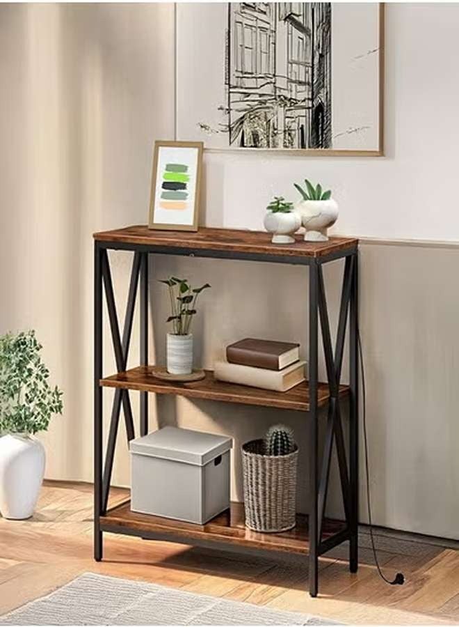 AGD Console table with power outlet sofa table with storage shelf for entryway and living room 3 Layers with Charging Base 100*35*90 cm - Image 4