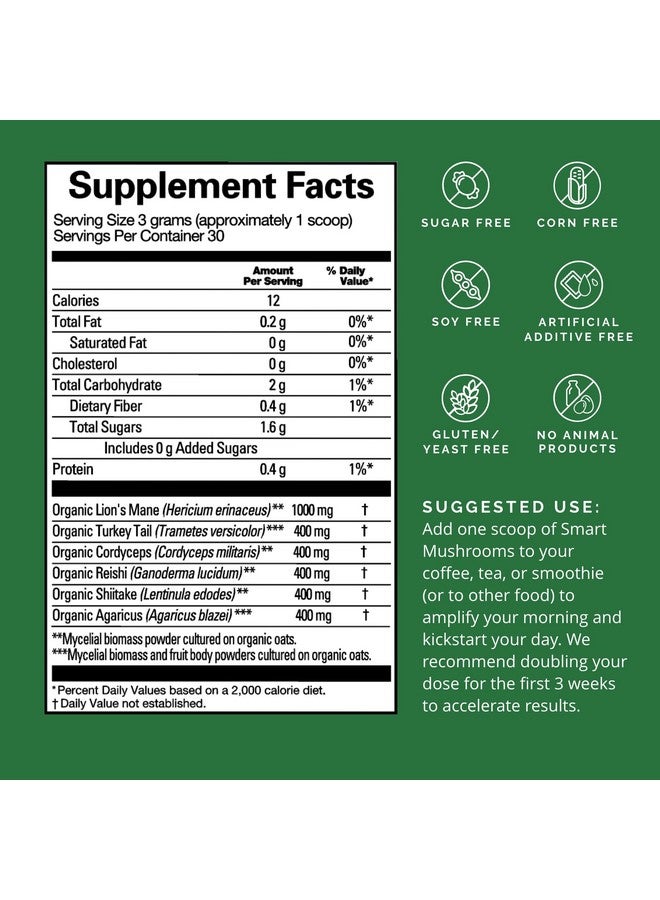 BRAINMD Dr Amen Smart Mushrooms 3.2 Oz Mental Performance + Immune Support Vegan Gmo Free Gluten Free 30 Servings - Image 3