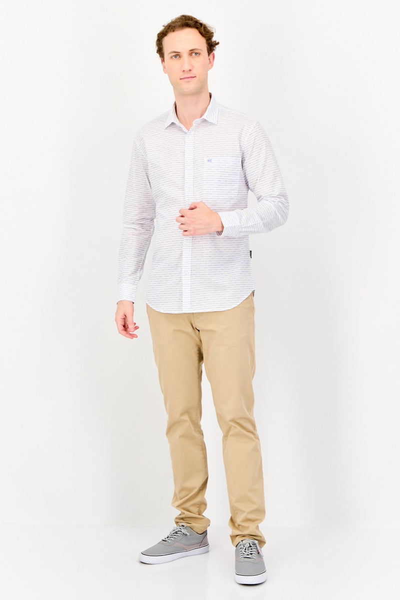 Kenneth Cole قميص رجالي بأكمام طويلة وقصة ضيقة بطبعة شاملة، متعدد الألوان - Image 3