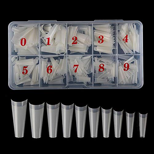 AM RONG MAGIC Natural Coffin Acrylic Nails-500pcs Half Cover Nails Coffin Shaped Ballerina Nails Tips Long Acrylic False Fake Nail Artificial, 10 Size with Box - Image 1