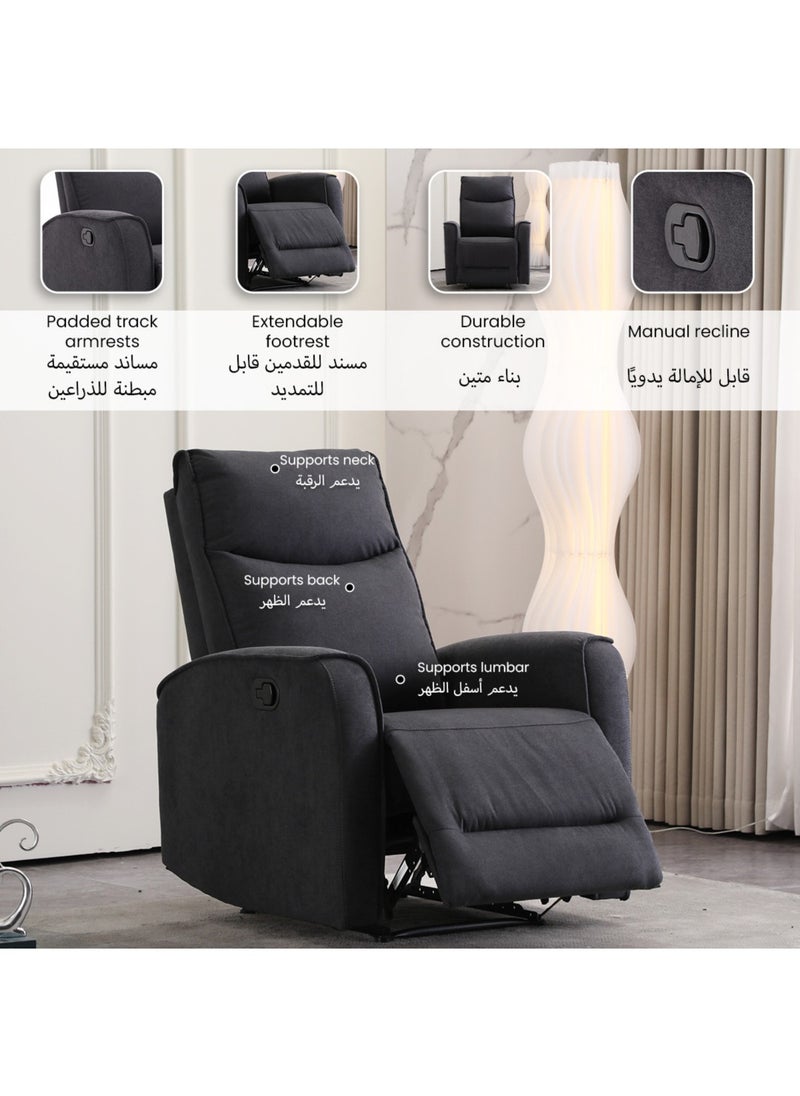 Micasa - Durable High Quality Manual Recliner Chair Dark Grey DG0112D - Image 1