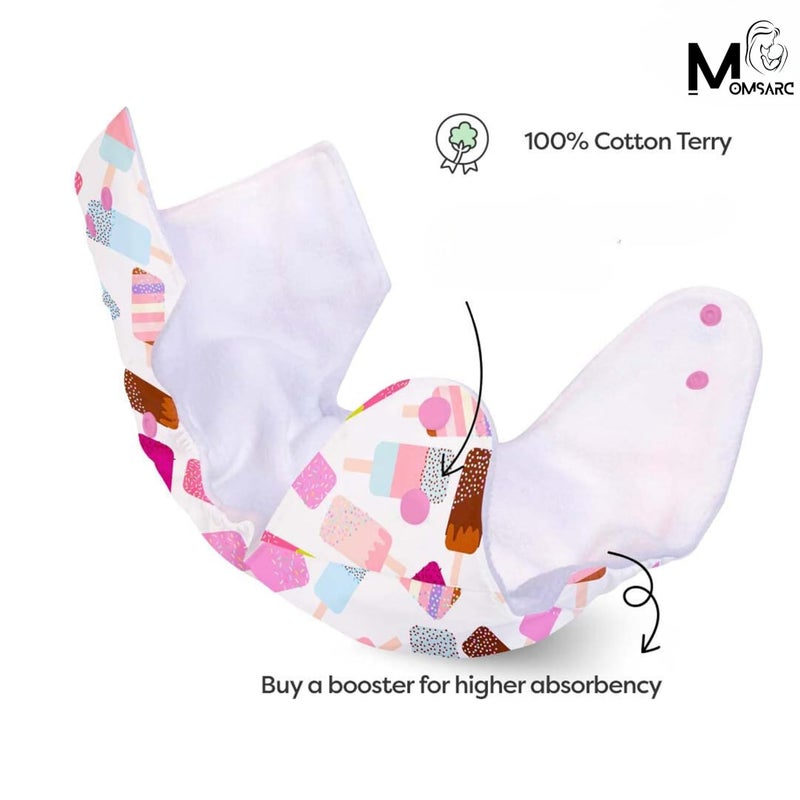 MOMSARC Baby Leakage Proof Reusable Cloth Diaper With 4 Layer High absorbent Pad + 3 Insert Pads, Reusable Nappies, Freesize for Kids 0-3 Yrs, Washable Diapers(Multicolur, Pack of 3) - Image 5