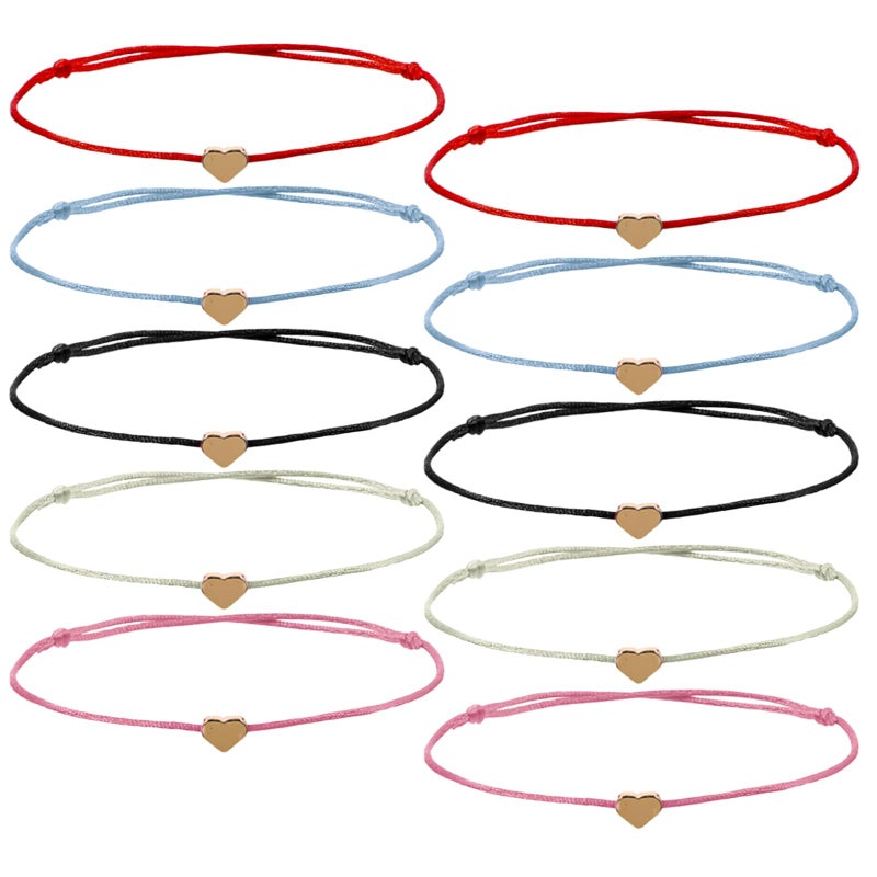 Skrfren 10 Pack Heart Friendship Bracelets, Adjustable Heart Bracelet with Gold Hearts Cord Red Bracelets for Women with Gold Hearts, Red Thread Bracelet for Women Friends Partners Lovers - Image 1