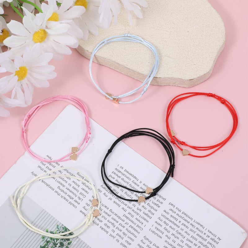 Skrfren 10 Pack Heart Friendship Bracelets, Adjustable Heart Bracelet with Gold Hearts Cord Red Bracelets for Women with Gold Hearts, Red Thread Bracelet for Women Friends Partners Lovers - Image 4