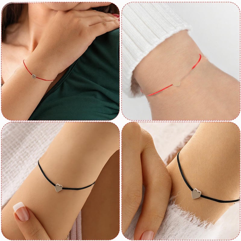 Skrfren 10 Pack Heart Friendship Bracelets, Adjustable Heart Bracelet with Gold Hearts Cord Red Bracelets for Women with Gold Hearts, Red Thread Bracelet for Women Friends Partners Lovers - Image 5