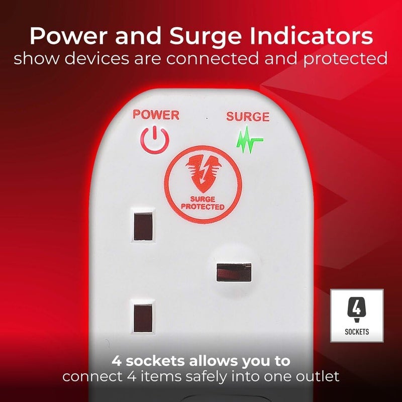 Masterplug Four Socket Power Surge Protected Extension Lead, 2 Metres, 25 x 5.5 x 3 cm, White - Image 4