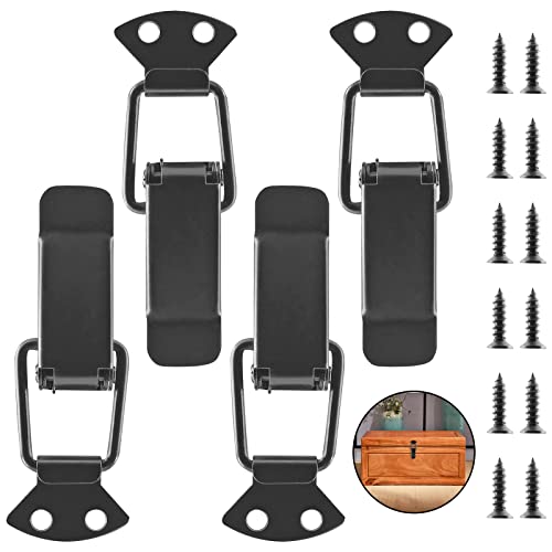 LifCratms 4Pcs Spring Loaded Toggle Latch, 3.5" Black Metal Toggle Latch Catch Hasps Clamp Clip with Screws for Wooden Box, Case, Chest, Cabinet - Image 1