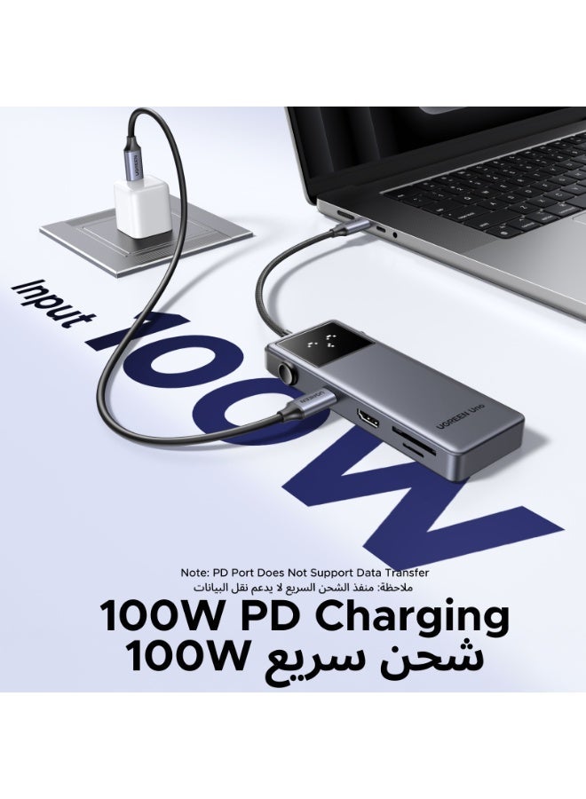 Ugreen Uno USB C Hub Docking Station with Dynamic Screen, 8-in-1 USB C Hub with 10Gbps Data Transfer, SD/TF Card Reader, 4K@60Hz HDMI, 100W PD HDMI Extender for Office & Home Use grey - Image 4