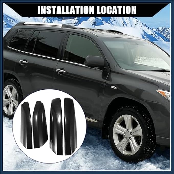 rayihni Upper/Roof Rack Rails End Cap Protection Cover Shell for Toyota Highlander 2008-2013 / Rails End Covers Shell Cap / 4 Pcs/Black Stylish Design - Image 3