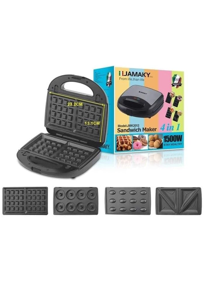 JAMAKY Italy Jamaki 4 in 1 Sandwich and Dessert Maker 1500W Multi-function Donut, Waffle and Nut Maker Easy to Use - jmk2012  - Image 1