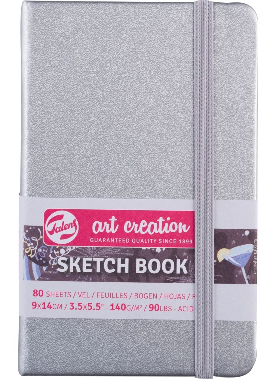 Talens - Sketchbook Hard Cover Sketch Drawing Book 9X14 Cm. 140 gr. 80 Ed. Metallic Silver - Image 1
