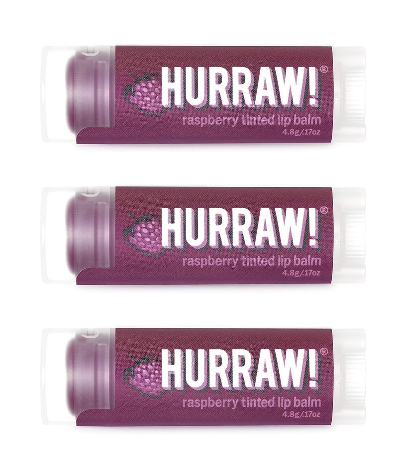 Hurraw Raspberry Tinted Lip Balm 3 Pack Sheer Berry Tint Organic Certified Vegan Cruelty and Gluten Free NonGMO 100 Natural Ingredients Bee Shea Soy and Palm Free Made in USA