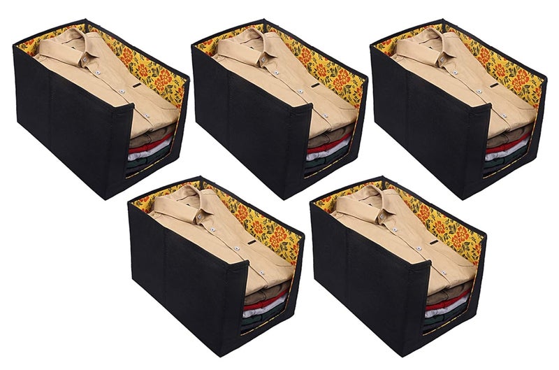 Kuber Industries Flower Design NonWoven 5 Pieces Shirt Stacker Wardrobe Organizer Yellow CTKTC023236 - Image 1