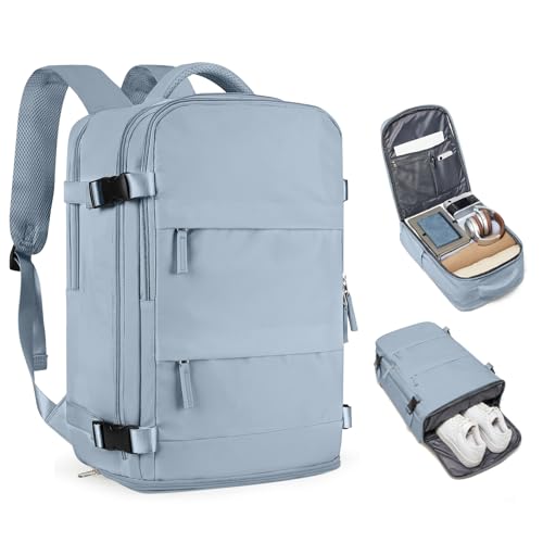 coofay Large Travel Backpack For Women Men Airline Approved Carry On Backpack Flight Approved Waterproof Sports Luggage Backpack Casual Daypack Hiking Backpack Grey Blue - Image 1