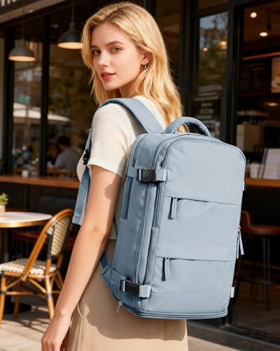 coofay Large Travel Backpack For Women Men Airline Approved Carry On Backpack Flight Approved Waterproof Sports Luggage Backpack Casual Daypack Hiking Backpack Grey Blue - Image 2