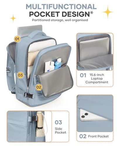 coofay Large Travel Backpack For Women Men Airline Approved Carry On Backpack Flight Approved Waterproof Sports Luggage Backpack Casual Daypack Hiking Backpack Grey Blue - Image 4