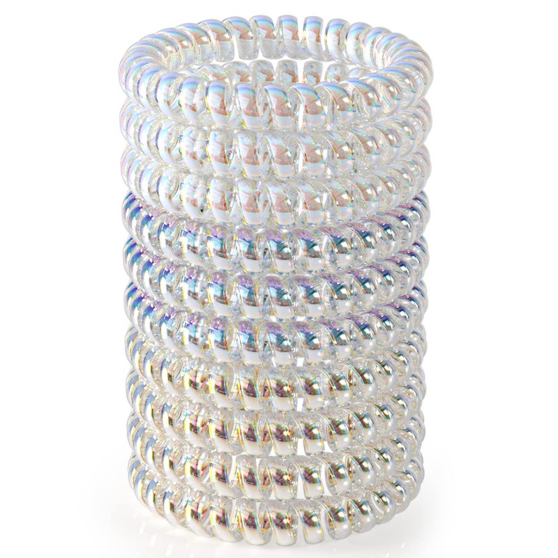 JessLab JessLab Spiral Hair Ties 10 Pcs Traceless Phone Cord Hair Ties Plastic Coil Hair Ties Ponytail Holders NoDamage Hair Accessory for Girls Women Ladies Color Assorted Set 8 