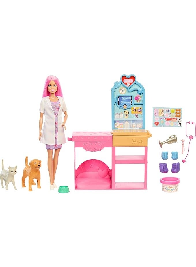 Barbie Fast Cast Veterinarian Clinic Playset with Pink Colored Hair Fashion Doll, Vet Furniture & 10+ Accessories Including Molds & Dough for Bandages - Image 2