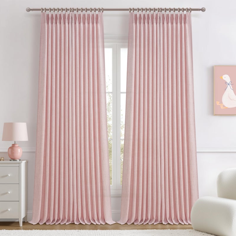 PleatedDrapes Pretty Light Pink Semi Sheer Curtains 96 Inches Long for Living Room 2 Panels Set, Memory Shaped Pinch Pleated 8 FT Faux Linen Light-Filtering Nursery Curtain Back Tab Elegent Window Drapes W40 x L96 - Image 2